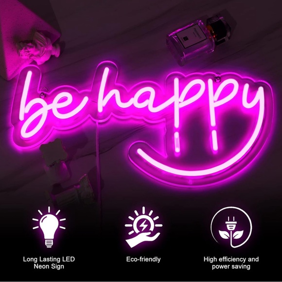 New Be Happy Neon Sign Pink Neon Sign Led Light Signs Adjustable Brightness - Picture 2 of 6